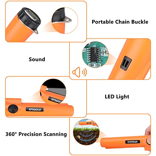 XPSGOLD Metal Detector Pinpointing,Waterproof Pinpointer 360 Degree Search Gold&Treasure Finder with Belt Holster &LED Indicator& Buzzer Vibration, XPSGOLD