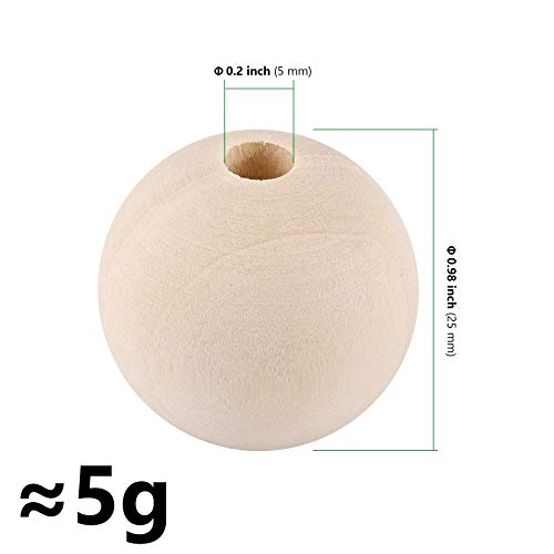 HAKZEON 25mm 300 PCS Natural Wooden Beads for Crafts, Round Spacer Unfinished Loose Wood Beads Set for Assorted Jewellery Making, Garland, Home HAKZEON