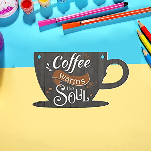 3Pack Cup Wood Sign for Craft Blank Unfinished Hanging Wooden Board with Hole DIY Door Wall Decor Shop Coffee Decoration Lamantery