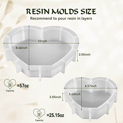 PieceCircle 2Pcs 10 Inch Large Heart Shape Resin Molds, Silicone Molds for Flower Preservation, Deep Epoxy Resin Molds for Resin Art Casting, DIY PieceCircle
