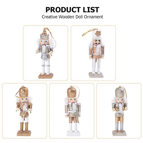 SEWACC 5 Pcs Christmas Nutcracker Wooden Nutcracker Ornaments Christmas Decoration Unfinished Nutcracker Figurines Puppet (White Gold) SEWACC
