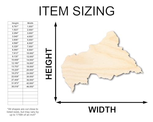 Unfinished Wood Central African Republic Country Shape - Central Africa Craft - up to 36" DIY 4" / 1/4" 24 Hour Crafts