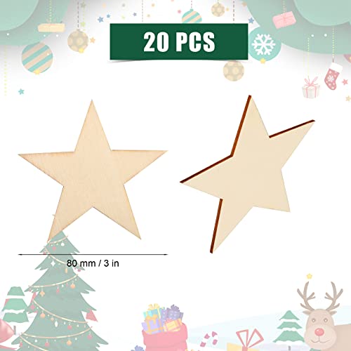 SAVITA 20pcs Wooden Stars for Craft Blank Unfinished Wooden Stars Ornaments Wooden Star for Writing and Painting for Christmas Festival Decor SAVITA