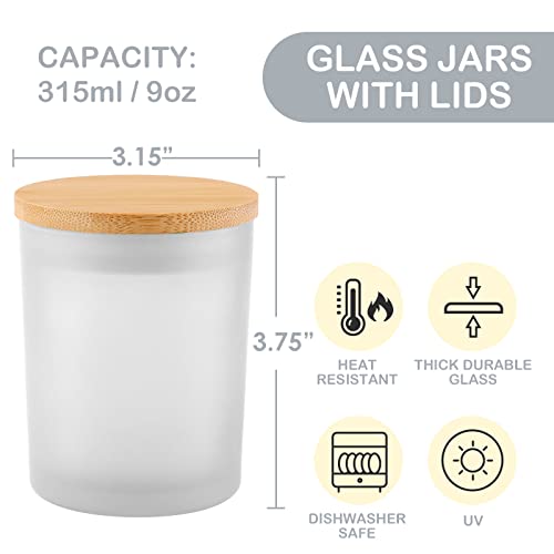 GOTIDEAL 12 Pack 9 OZ Frosted White Candle Jars with Bamboo Lids for Making Candles Supplies, Bulk Empty Candle Containers Tins Small Glass Jars for GOTIDEAL