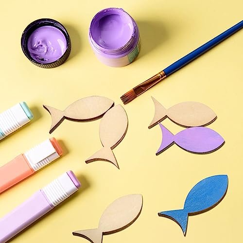 VICASKY 100 Pcs Unfinished Wood Shavings Fish Shape Wood Slices Graffiti Wood Shavings Creative DIY Accessories for Crafts Unfinished Wooden Ocean VICASKY