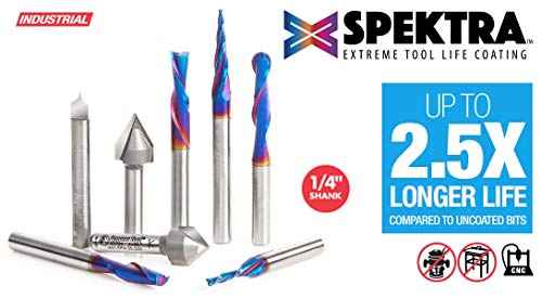 Amana Tool AMS-177-K 8-Pc CNC Router Bit Collection Featuring V-Grooves Point Roundover and Multi-Purpose Spektra Bits 1/4 Shank in Wooden Box Amana Tool