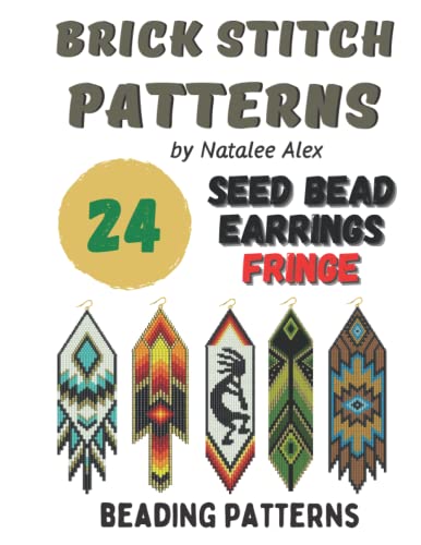 Brick stitch pattern Native American style Seed bead earrings Fringe: 24 projects Ethnic & Floral Collection Beading patterns - Gift for the WoodArtSupply