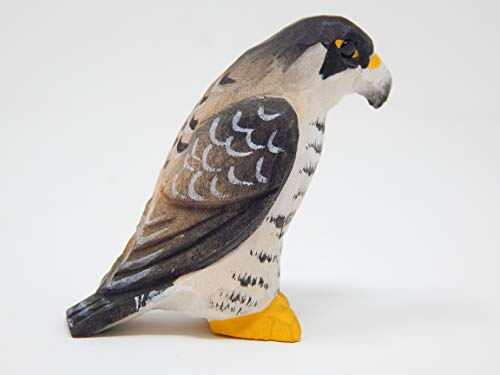 Selsela Peregrine Falcon Hawk - Small Wood Art Figurine - Falconry Kestrel Bird of Prey Unique Art Carving Decoration Miniature Animals Selsela