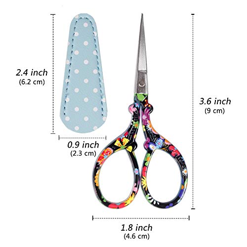 Hisuper Sewing scissors sharp Embroidery Crafting Threading Scissors with Leather Scissors Cover for Needlework Craft Art Work Manual Handicraft DIY Hisuper