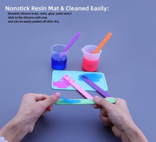 5 PCS Silicone Stir Sticks, Reusable Silicone Popsicle Sticks with 3PCS Silicone Brushes for Mixing Resin, Epoxy, Liquid, Paint, Making Glitter WAQONUY