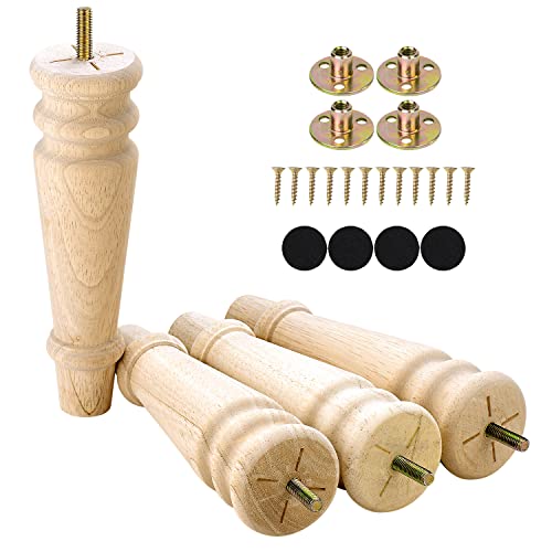 Maricome Unfinished Furniture Legs 8 inches Set of 4 Replacement Legs for Sofa Couch Cabinet Chair Solid Round Turned Screw in Maricome