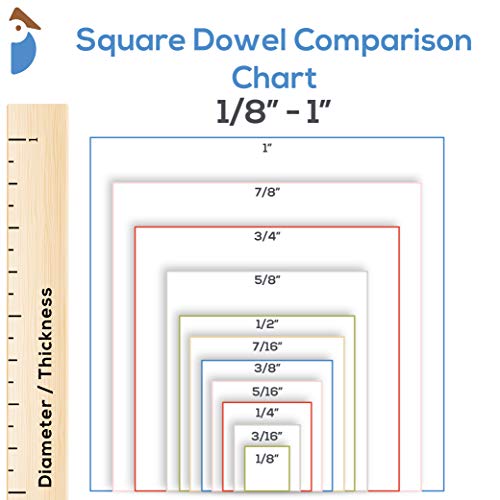Wood Square Dowel Rods 1 inch x 48 Pack of 25 Wooden Craft Sticks for Crafts and Woodworking by Woodpeckers Woodpeckers