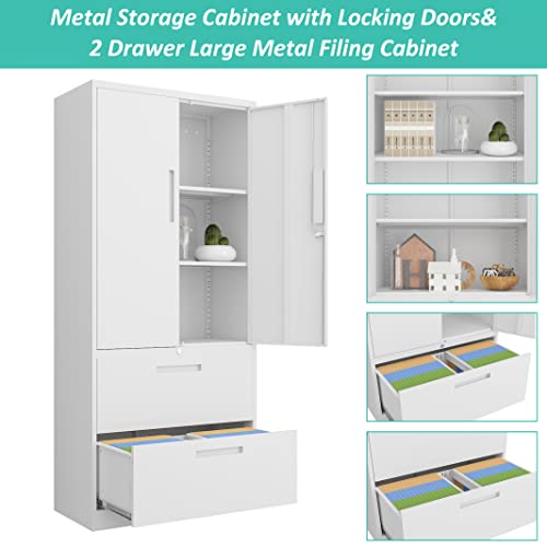 SISESOL Metal Storage Cabinet with Drawers, 71" File Cabinets for Home Office, Locking Steel Storage Cabinet with Doors and Shelves for Home, Office, SISESOL