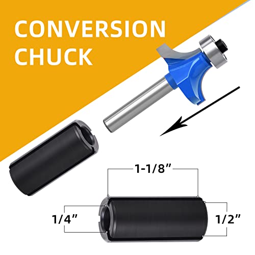 MEIGGTOOL 7Pcs 1/4"Inch Shanks Roundover Edging Router Bit Set,Round Radius: 1/2",3/8",5/16",1/4",7/32",3/16",1/8" MEIGGTOOL