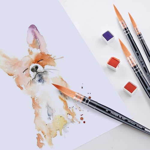 Falling in Art Professional Paint Brush Set, 4Pcs Round Pointed Paintbrush Set, Wooden Handle Nylon Hair Artist Brushes for Watercolor Painting and Falling in Art