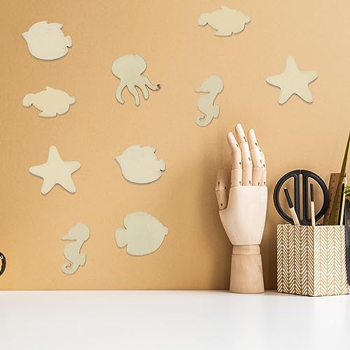 Ocean Decor Unfinished Sea Creatures Wood Cutouts 100pcs Blank Wooden Ocean Animals Sea Animal Life Cutouts Chips Shapes Model for Home Decor Abaodam