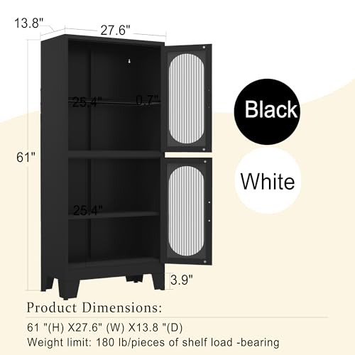 RISTERN Black Metal Storage Cabinet, Kitchen Pantry Storage Cabinet with Doors and 3 Shelves(2 Adjustable), Floor Office Storage Cabinet for Kitchen, RISTERN