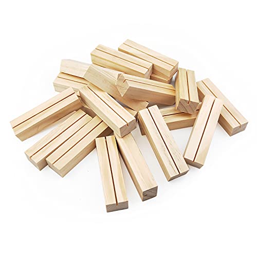 HZLHZYY 20 Pack Wood Sign Holder Wood Block Stand Holder Wooden Menu Stand Holder Photo Stand Place Card Holder Picture Table Display Stand Small HZLHZYY