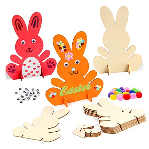Operitacx 4 Sets Handmade Rabbit Material Unfinished Bunny Table Ornament Rabbit Shape Tabletop Decoration Dinner Table Decor Hand Decor Bunny Wood Operitacx