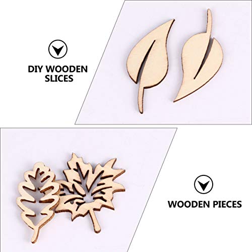 VOSAREA 100pcs Leaves Wood Chips Unfinished Wooden Slices Wooden Leaves Chip Wooden Leaves Embellishments Unfinished Wooden Cutouts Wood Discs Slices VOSAREA