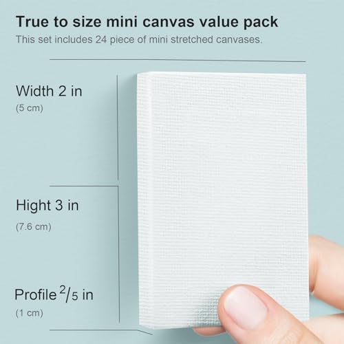 AUREUO Mini Stretched Canvas - 2x3 Inch/24 Pack - 2/5 Inch Profile Small Square Canvas - Gift Set for Kids, Bulk Pack Canvases for Acrylic Painting & AUREUO