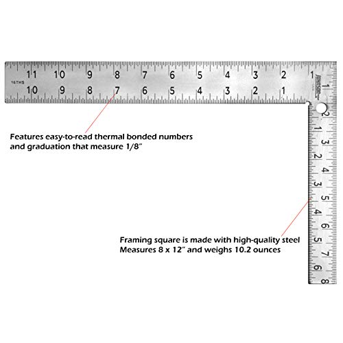Johnson Level & Tool CS10 Professional Easy-Read Steel Carpenter Square, 8" x 12", Silver, 1 Square Johnson