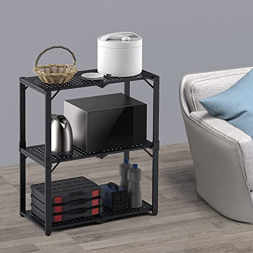 Hastatii 3-Shelf Storage Shelving Unit Metal Rack Heavy-Duty 28"x13.5"x33.5" for Garage, Kitchen and Bedroom Layers Increased Black Hastatii