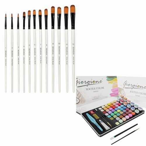 GETHPEN Filbert Paint Brushes Set, 12 PCS Artist Brush for Acrylic Oil  Watercolor Gouache Artist Professional Painting Kits with Synthetic Nylon  Tips 