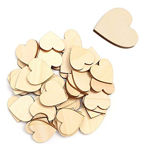Vosarea 50pcs Wooden Hearts Slices Blank Unfinished Wooden Discs Cutout Pieces Embellishments for Scrapbooking Wedding Table Scatter DIY Arts Craft VOSAREA