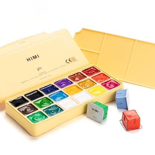 HIMI Gouache Paints Set, 18 Colors, 30g, jelly gouache paint set, Non Toxic Paint for Canvas and Paper, Art Supplies for Professionals, and More HIMI