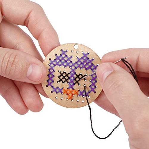 MindWare Make Your Own Cross Stitch – Cute & usable DIY Crafts for Girls & Teens – Make 12 Wooden Pendants – 29 pcs MindWare