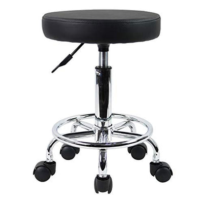 KKTONER PU Leather Round Rolling Stool with Foot Rest Swivel Height Adjustment Spa Drafting Salon Tattoo Work Office Massage Stools Task Chair Small