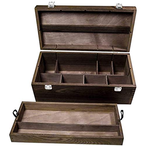 KINGART 724 Wood Portable Storage Box Organizer with Drawer And Espresso Stain, Holds Markers, Paint, Brushes, Pencils, And More KINGART