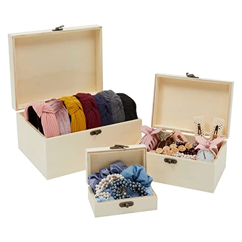 Juvale 5 Pack Unfinished Wooden Boxes with Hinged Lids Arts and Crafts, Wood Storage Boxes to Paint (Natural, 5 Assorted Sizes) Juvale