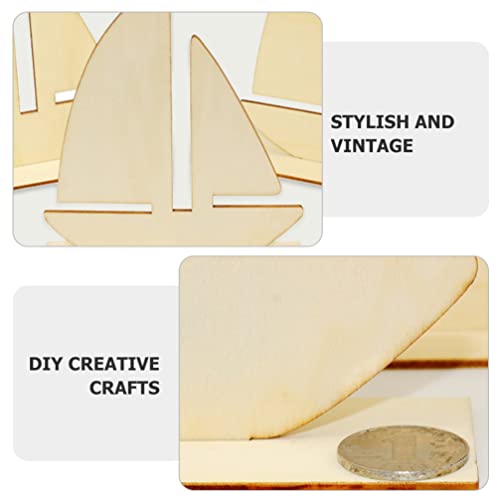 10pcs Sailboat Wood Slices Unfinished Wood Cutouts Rustic Blank Wood Sailing Ship Slice Pieces Ornaments Hanging Embellishments for Beach Ocean Theme Sewroro