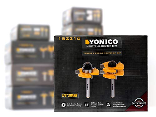 YONICO Tongue and Groove Router Bits Set Up to 3/4-Inch Stock 1/2" Cutting Depth 2 Bit Set 1/4-Inch Shank for Edge-to-Edge Hardwood Flooring, Yonico