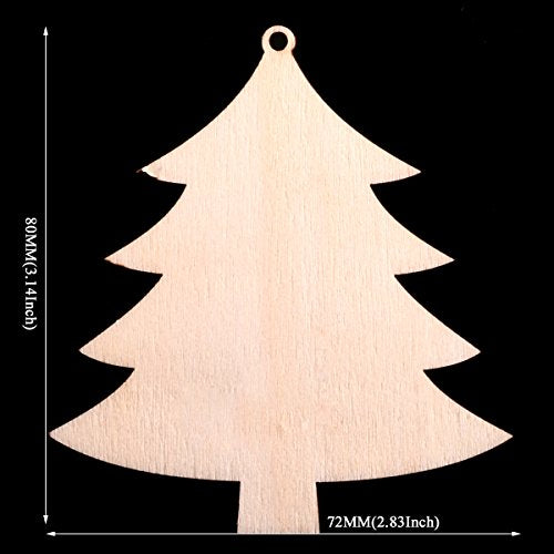 Christmas Wooden Crafts Hanging Ornaments Christmas Tree Decoration Unfinished Wood Cutouts for DIY Blank Slices to Paint (10PCs Christmas Tree YEEQIN