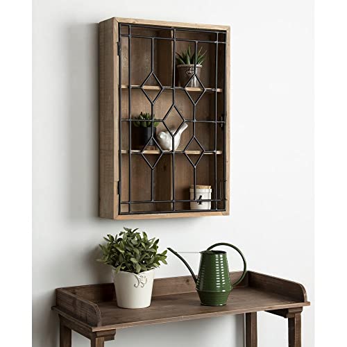 Kate and Laurel Megara Decorative Wooden Wall Hanging Curio Cabinet for Open Storage with Decorative Black Iron Door, Rustic Brown Kate and Laurel