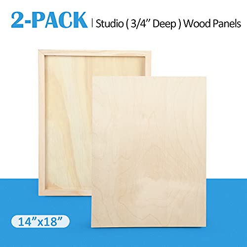 Unfinished Birch Wood Canvas Panels Kit, Falling in Art 2 Pack of 14x18’’ Studio 3/4’’ Deep Cradle Boards for Pouring Art, Crafts, Painting, and More Falling in Art