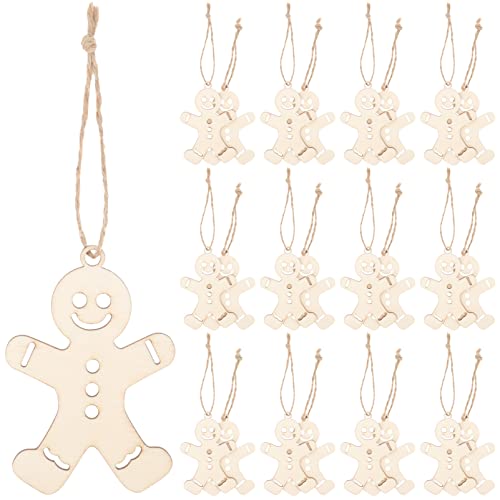 iplusmile 100pcs Wooden Gingerbread Man Cutouts Unfinished Wood Ornaments Blank Gingerbread Man Shape Pendants with Ropes for Christmas Easter Tree iplusmile