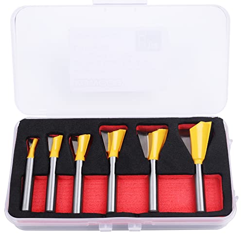 KOWOOD Dovetail Router Bit Set 6 Sizes with 1/4 Inch Shank ,Cutting Dia in 1/4" 3/8" 1/2" 5/8" 3/4" 7/8" Wood Milling Cutter Tool for Making Boxes KOWOOD