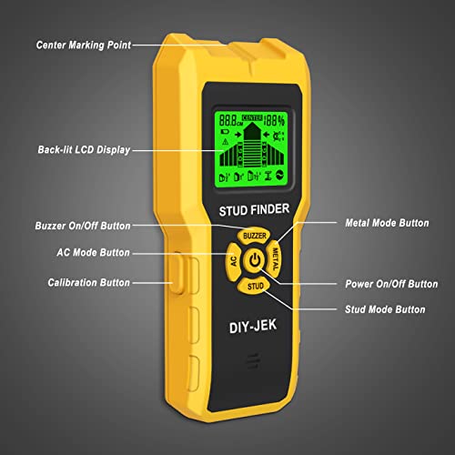 DIY-JEK Stud Finder Wall Scanner, Upgraded 6 in 1 Electronic Stud Detector Sensor with LCD Display & Audio Alarm for Wood Metal AC Live Wire DIY-JEK