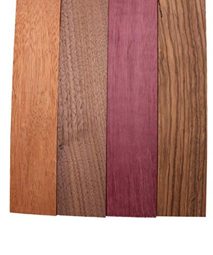 Imported Exotic Hardwood Variety Pack Turning Blanks - Zebrawood, Purpleheart, Mahogany, and Walnut (2" x 2" x 18") Barrington Hardwoods