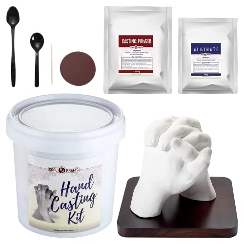 Hand Casting Kit for Couples | DIY Plaster Statue Molding Kit | DIY Hand Mold Kit | Anniversary for Men, Women | Wedding Gift | Wooden Mahogany Base KOOL KRAFTS