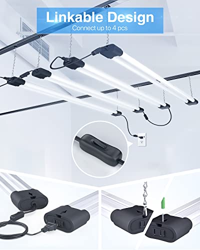 Ensenior 4 Pack Linkable LED Utility Shop Light, 4 FT, 4400 High Lumens, 36W Equivalent 280W, 5000K Daylight, 48 Inch Shop Light for Garage, Surface Ensenior