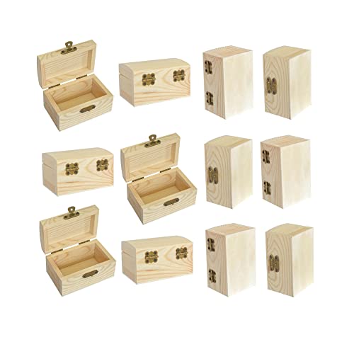 12 Pieces Small Wooden box Unfinished Wood Treasure Boxes with Lid for DIY Crafts (3.5 x 2.1 x 1.9 In) Cregugua