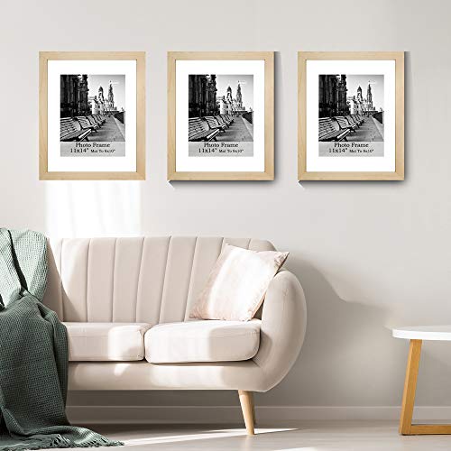 meetart Picture Frames 11x14 inch Pack of 3 Piece in Plastic Glass MDF Shallow wooden-grain Color Frame, Display Pictures 11x14 8x10, Wall Hanger meetart