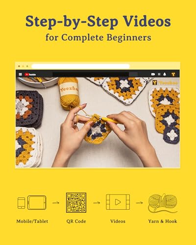 Yeezhee Crochet Kit for Beginners, Crochet Bag Starter Kit with Step-by-Step Video Tutorials, Granny Square Crochet Tote Bag Set, Knitting Kit Yeezhee