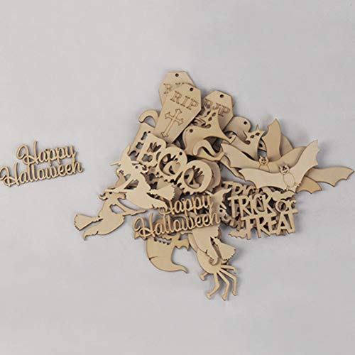 LIOOBO 20PCS Halloween Ghost Festival Decoration Props Puzzle Graffiti Wood Chip Spider Wooden Pendant for Arts and DIY Crafts Creative Decorations LIOOBO