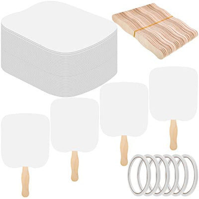 Fan Handle Craft Sticks Wavy Wooden Sticks, Blank White Cardstock, Double Sided Tape Church Fans for DIY Crafting Painting Hand Held Parlor Fans